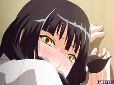 Мужчина ласкает огромные сиськи хентай студентке и трахает раком