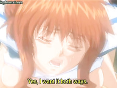 Парень и девка сделали двойное проникновение хентай девчонке