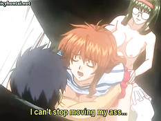 Парень и девка сделали двойное проникновение хентай девчонке