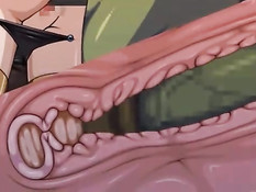 Зелёный монстр заковал хентай девчонку и оттрахал в позе раком