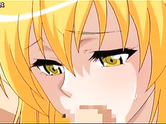 Сисястая хентай блондинка отсасывает в позе 69 и садится на член