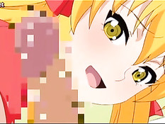 Сисястая хентай блондинка отсасывает в позе 69 и садится на член