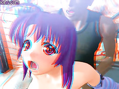 Большие чёрные члены делают двойное проникновение аниме девке