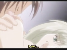Паренёк поцеловал светловолосую хентай девку и сделал фистинг