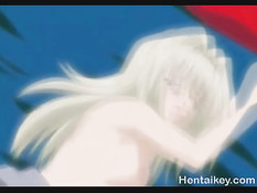 Паренёк поцеловал светловолосую хентай девку и сделал фистинг