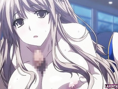 Он улёгся на пол и попросил хентай девку подрочить хуй сиськами