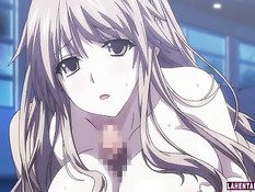 Он улёгся на пол и попросил хентай девку подрочить хуй сиськами