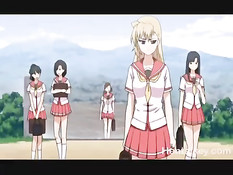 Возбуждённые мужики толпой оттрахали хентай брюнетку в чулках