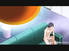 Поставил на колени сисястую хентай подружку и дал отсосать член