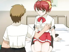 Милая хентай девушка с красными волосами ебётся со своим парнем