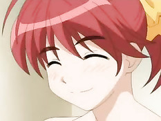 Милая хентай девушка с красными волосами ебётся со своим парнем