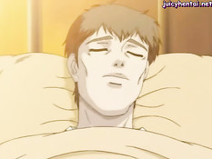 Развратная хентай медсестра села на парня и подрочила сиськами