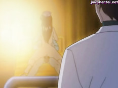 Развратная хентай медсестра села на парня и подрочила сиськами