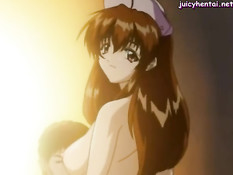 Развратная хентай медсестра села на парня и подрочила сиськами