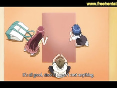 Две сисястые хентай девушки занимаются сексом с общим знакомым