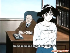 Похотливый лысый босс в кабинете оттрахал сисястую хентай даму