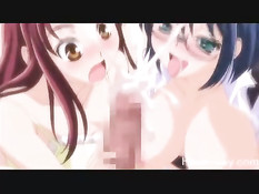 Молодой человек занимается любовью с двумя хентай девчонками