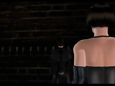 3D женщина кошка отсосала у Бэтмена и уселась сверху на его хуй