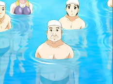 Аниме девушка с голубыми волосами подрочила парню в бассейне