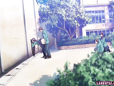 Развратная хентай студентка в подворотне ебётся раком с парнем