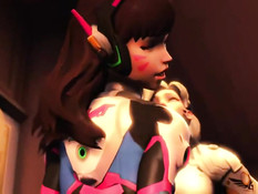 Групповой секс парня с девушками Mercy и DVA из игры Overwatch