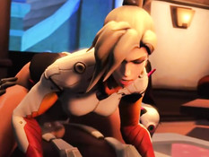 Групповой секс парня с девушками Mercy и DVA из игры Overwatch