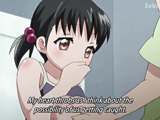 Развратная хентай девка подошла к парню сзади и подрочила член