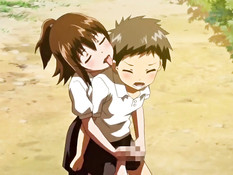 Развратная хентай девка подошла к парню сзади и подрочила член