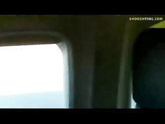 Молодая блондиночка показывает сиськи и дрочит член в самолёте