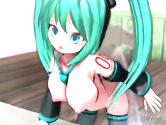 3D малышка с зелёными волосами отсасывает и дрочит член грудью