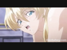 Сиськастую хентай блондиночку залили спермой на ганг банг оргии