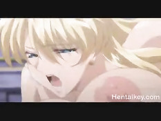 Сиськастую хентай блондиночку залили спермой на ганг банг оргии