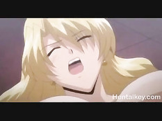 Сиськастую хентай блондиночку залили спермой на ганг банг оргии