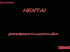 Грудастая хентай подруга с голубыми волосами сосёт и ебётся раком