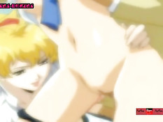 Грудастая хентай подруга с голубыми волосами сосёт и ебётся раком