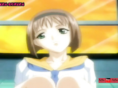 Грудастая хентай подруга с голубыми волосами сосёт и ебётся раком