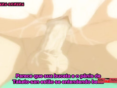 Грудастая хентай подруга с голубыми волосами сосёт и ебётся раком