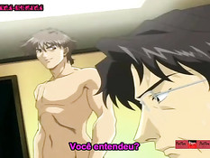 Грудастая хентай подруга с голубыми волосами сосёт и ебётся раком