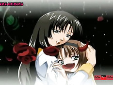 Грудастая хентай подруга с голубыми волосами сосёт и ебётся раком