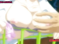 Грудастая хентай подруга с голубыми волосами сосёт и ебётся раком