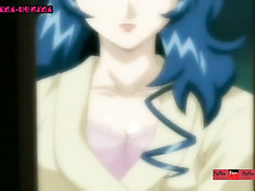 Грудастая хентай подруга с голубыми волосами сосёт и ебётся раком