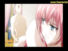 Беременная хентай девушка с красными волосами садится на парня