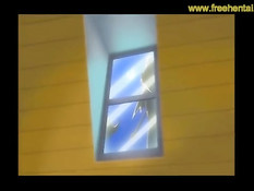 Беременная хентай девушка с красными волосами садится на парня