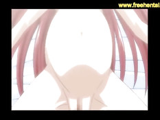 Беременная хентай девушка с красными волосами садится на парня