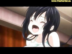 Развратные хентай блондинка и брюнетка трахают парня на кровати