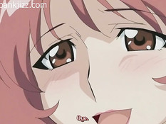 Грудастая аниме подруга с малиновыми волосами дрочила сиськами