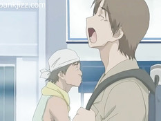 Грудастая аниме подруга с малиновыми волосами дрочила сиськами