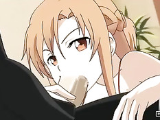 Аниме девушка подрочила воину хуй своими сиськами и дала в попу