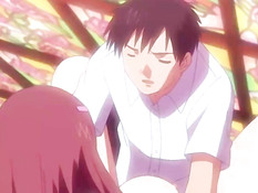 Хентай девчонка сосёт парню член и дрочит своей большой грудью