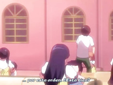 Хентай девчонка сосёт парню член и дрочит своей большой грудью